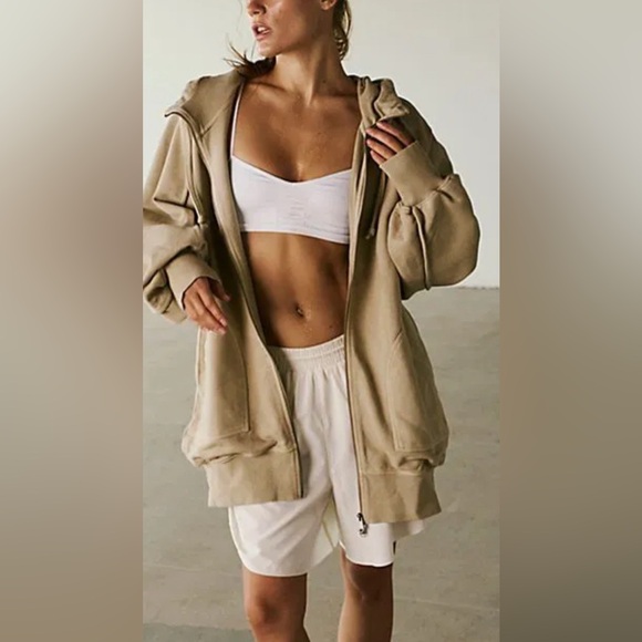 NEW FP Movement Clay Tan Headliner Zip Up Hooded Sweatshirt S - Picture 4 of 5